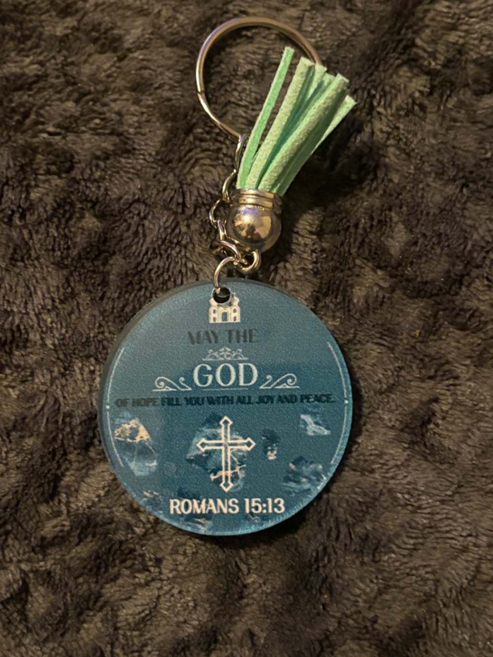 Inspirational Blue Keychain Tassel - Romans 15:13